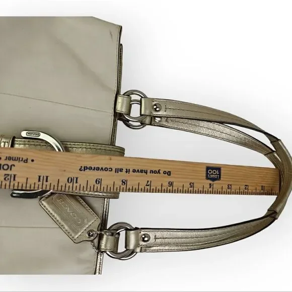 VTG COACH PEARL OFF WHITE GOLD GENUINE LEATHER SHOULDER BAG HANDBAG PURSE TOTE - Picture 7 of 13